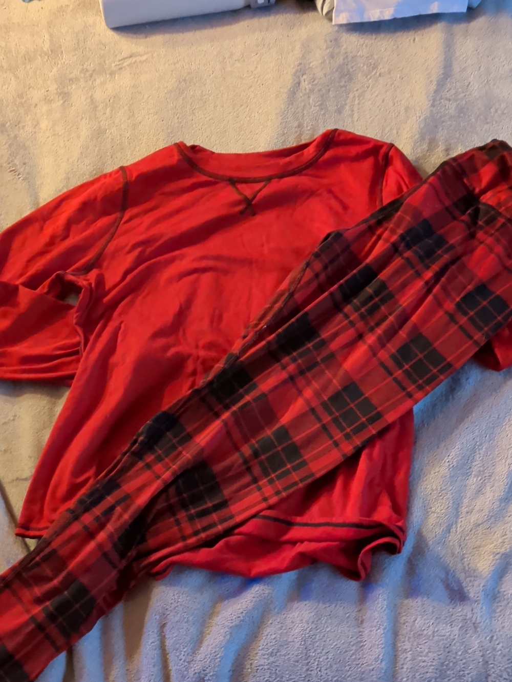 Red Women's Pajama Set - Plaid Bottoms